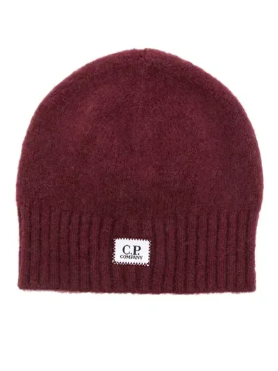 C.p. Company Logo-patch Beanie In Red