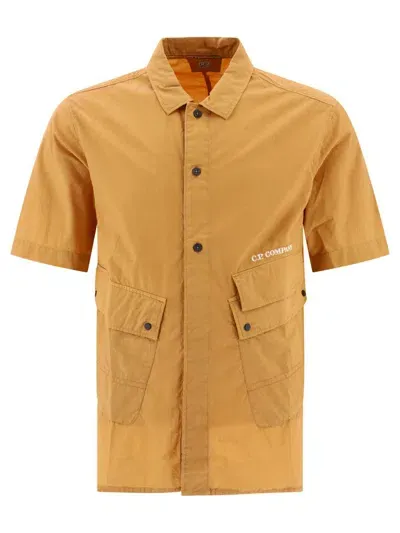 C.p. Company Poplin Shirt With Pockets In Orange