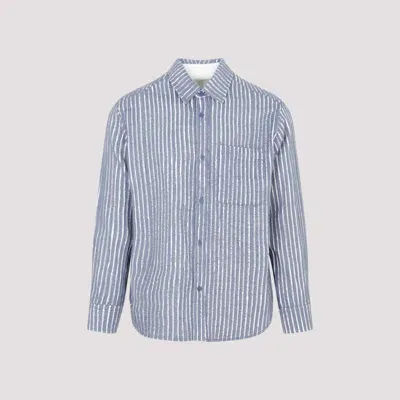 Craig Green Ripped Striped Cotton Shirt In Blue