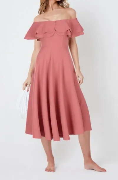 Creea The Label Off The Shoulder Ruffle Midi Dress In Rust