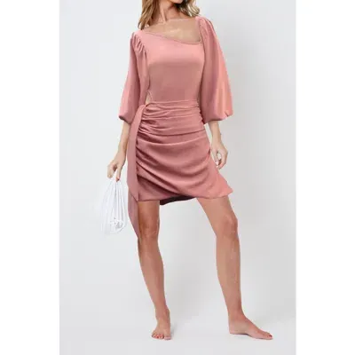 Creea The Label Puff Sleeve Asymetrical Neckline Mini Dress In Rust