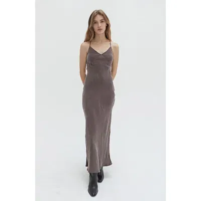 Crescent Cupro Slip Maxi Dress In Charcoal