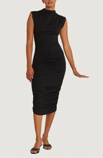 Crescent Mock Neck Knit Bodycon Dress In Black