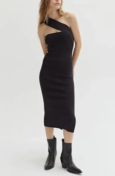 Crescent One Shoulder Bodycon Dress In Black