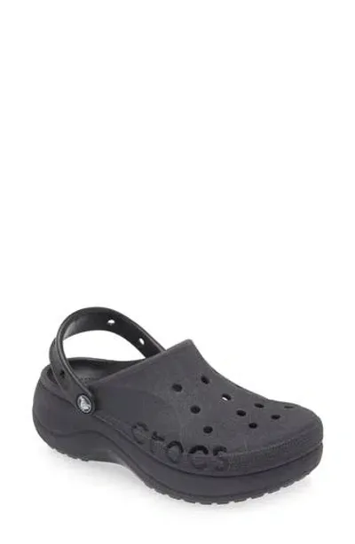 Crocs Baya Platform Glitter Clog In Black