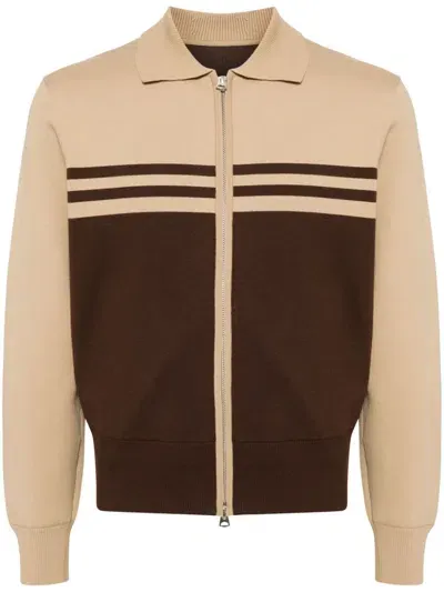 Croquis Contrast Zip-up Cardigan In Brown