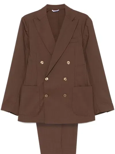 Cruna Double-breasted Suit In Brown