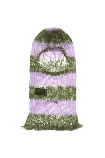 C.rusade Striped Mohair Balaclava Helmet In Green