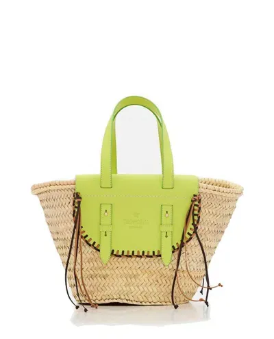 Cuba Lab Tropicana Straw And Leather Tote Bag In Yellow