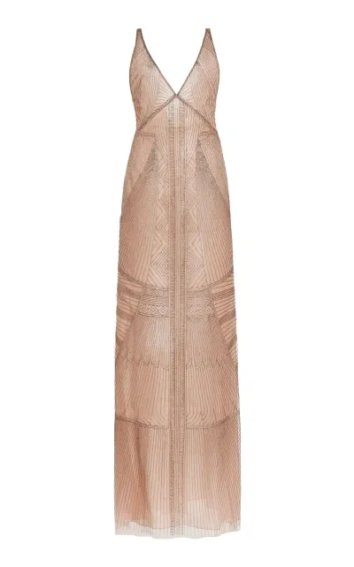 Cucculelli Shaheen Deco Devium Embellished Tulle Maxi Slip Dress In Pink