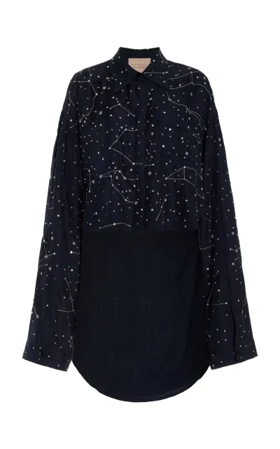 Cucculelli Shaheen La Galaxie Embellished Silk Shirt In Navy