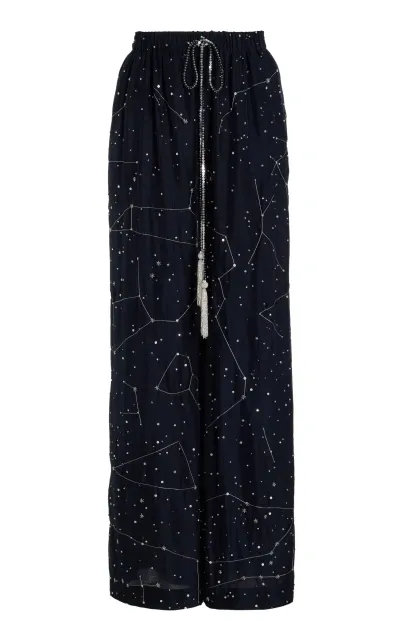 Cucculelli Shaheen La Galaxie Embellished Silk  Wide-leg Pants In Navy