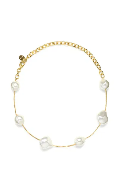 Cult Gaia Andie Beaded Gold-tone Necklace In White