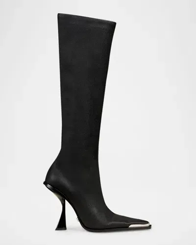 Cult Gaia Dante Pointed Leather Knee Boots In Black