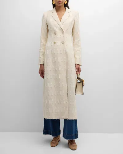 Cult Gaia Dilan Double-breasted Jacquard Long Coat In Off White Multi