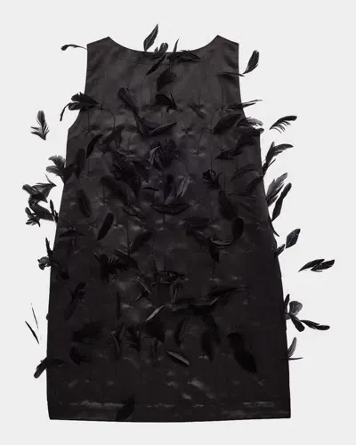 Cult Gaia Kids' Girl's Andee Shift Dress W/ Feathers In Black