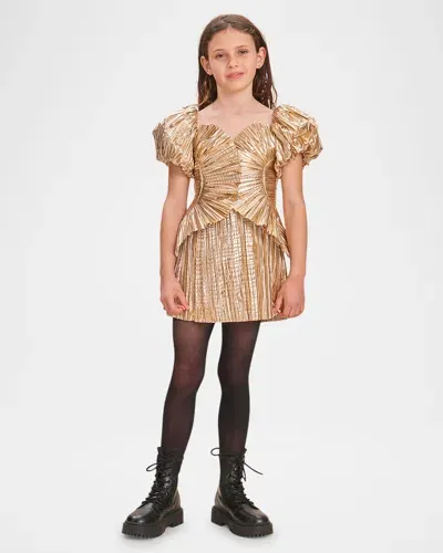 Cult Gaia Kids' Girl's Charlique Plisse Dress In Gold