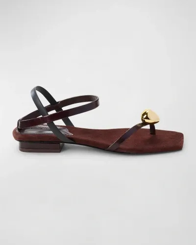 Cult Gaia Illene Leather Jewel Flat Thong Sandals In Espresso