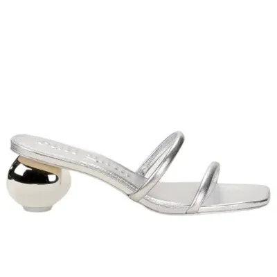 Cult Gaia Leora Metallic Leather Mules In Silver