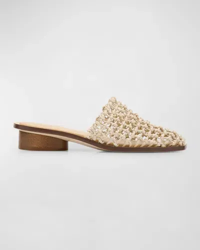 Cult Gaia Merida Leather Net Slide Mules In Off White