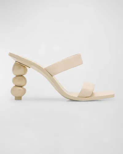 Cult Gaia Meta Calfskin Dual-band Slide Sandals In Off White