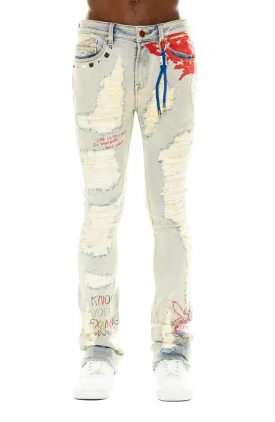 Cult Of Individuality Lenny Distressed Bootcut Jeans In Iris