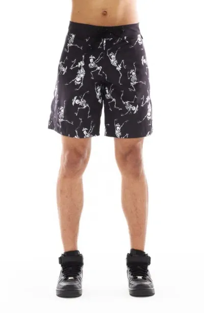 Cult Of Individuality Skull Print Swim Trunks In Skeleton