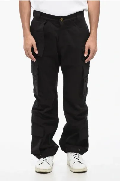 Cultura Cotton Cargo Pants With Golden Button In Black