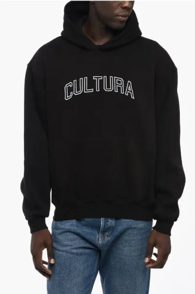 Cultura Fleeced- Cotton Hoodie With Embroidery In Black