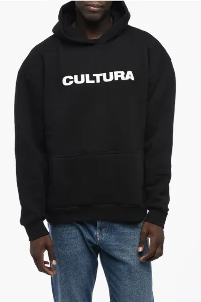 Cultura Fleeced-cotton Hoodie With Contrast Logo In Black