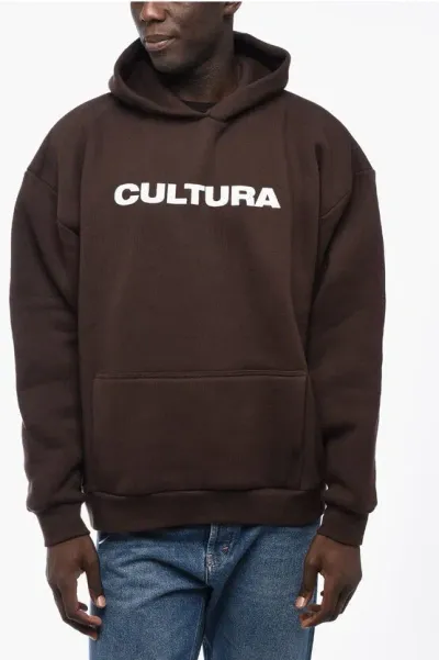 Cultura Fleeced-cotton Hoodie With Contrast Logo