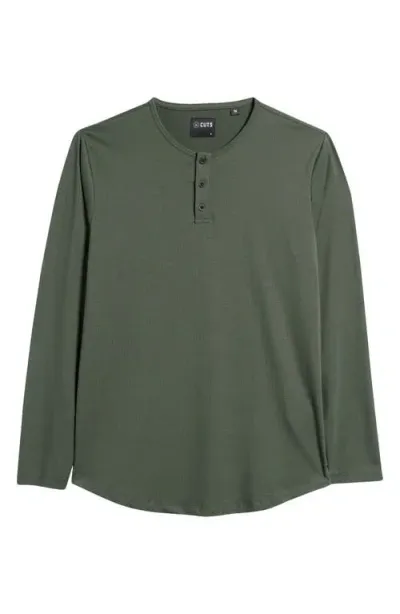 Cuts Ao Curved Hem Long Sleeve Henley In Green