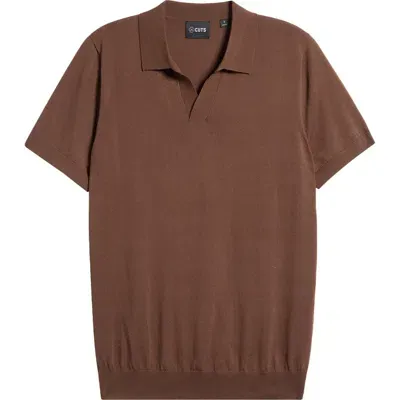 Cuts Istanbul Johnny Collar Cotton Bend Polo In Espresso