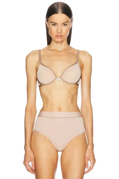 Cuup Mesh Plunge Bra In Sand & Taupe