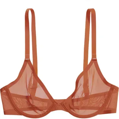 Cuup The Plunge Underwire Sheer Mesh Bra In Clay