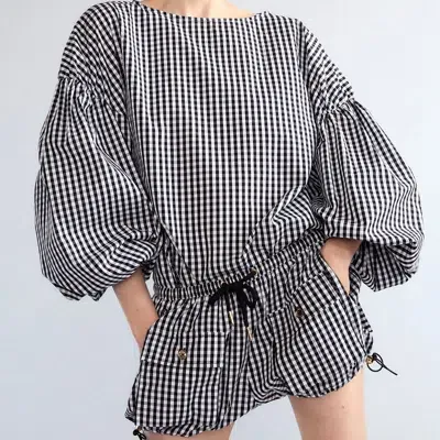 Cynthia Rowley Geneva Cotton Blouse In Black White Gingham