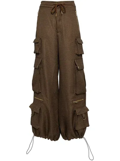 Cynthia Rowley Houndstooth Cargo Pants In Brown