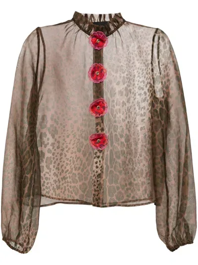 Cynthia Rowley Leopard-print Silk Blouse In Brown