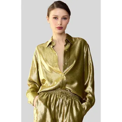 Cynthia Rowley Liquid Gold Lamé Shirt In Metallic Olive Gold