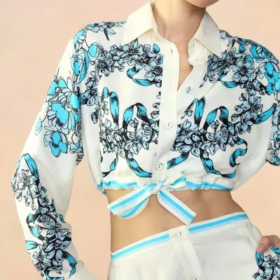 Cynthia Rowley Floral-print Silk Shirt In White