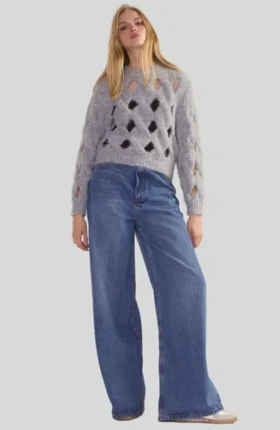 Cynthia Rowley Open Knit Sweater In Heather Grey