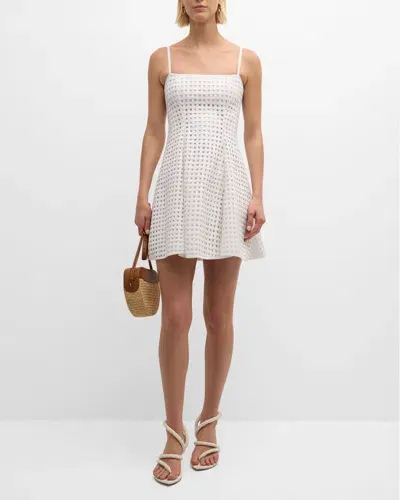 Cynthia Rowley Sleeveless Lattice Linen Mini Dress In White