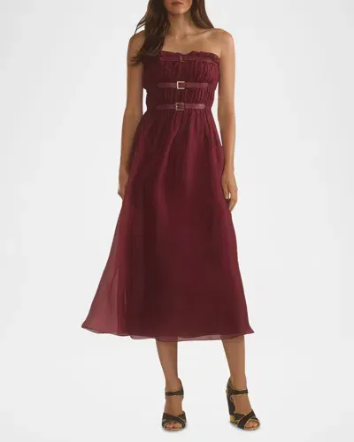 Cynthia Rowley Strapless Buckle-embellished Midi Dress In Burgundy