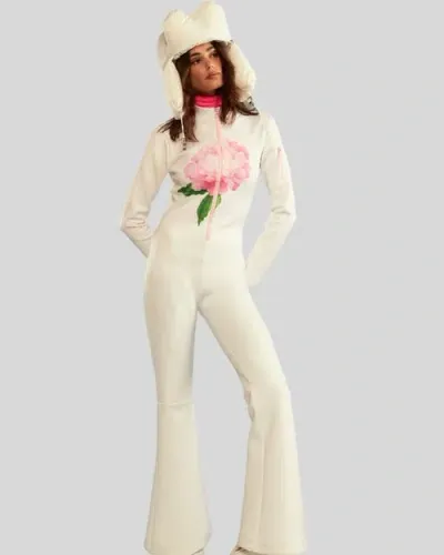 Cynthia Rowley Water Repellent Bonded Ski Suit In White Pink