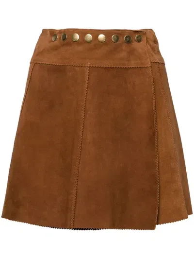 Cynthia Rowley Wrapped Suede Skirt In Brown