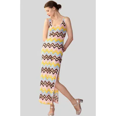 Cynthia Rowley Zig-zag Crochet Maxi Tank Dress In Yellow Multi