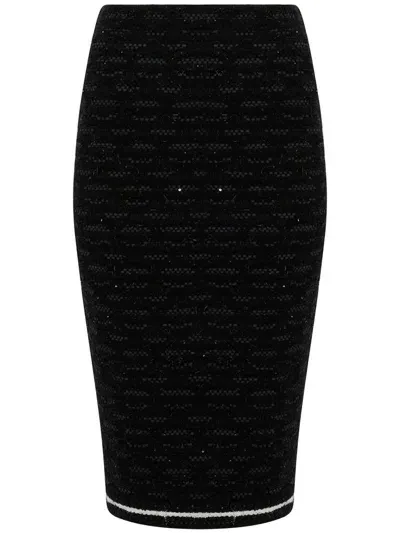 D Exterior Fitted Midi Skirt In Wool In Black