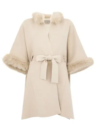 D Exterior Wool And Cashmere Short Coat With Fur In Beige