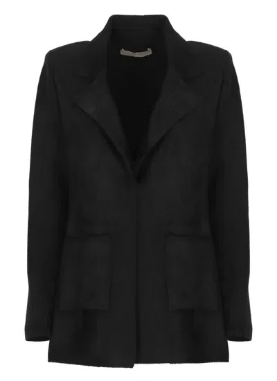 D Exterior Wool Blend Blazer In Black