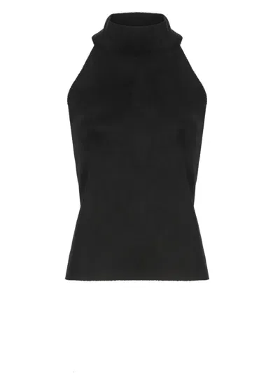 D Exterior Wool Blend Top In Black